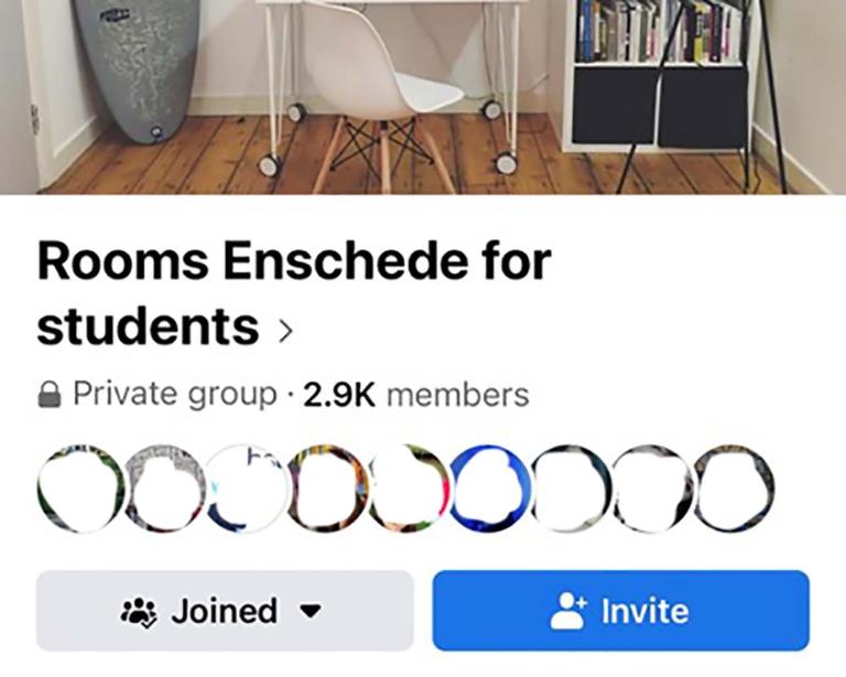 Screenshot of a private facebook group about student rooms in Enschede